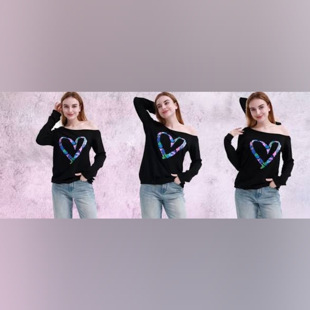 Magic Mike Heart Print Off Shoulder Blouse, Brand New